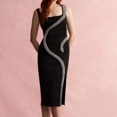 Hot Fashionista Josephine Sleeveless Crystal Snake Embellishment Midi Dress