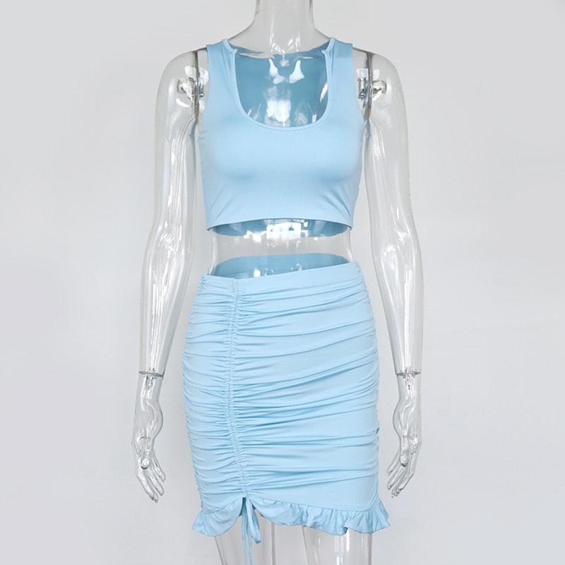 Hot Fashionista Josephine Sports Bra Top & Ruched Ruffle Hem Skirt Set