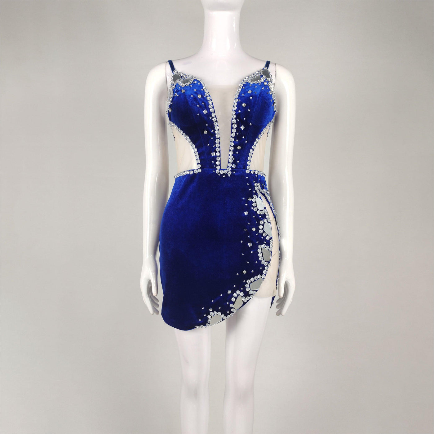 Kitty Strappy Velvet Sweetheart Crystal Trim Mesh Mini Dress - Hot fashionista