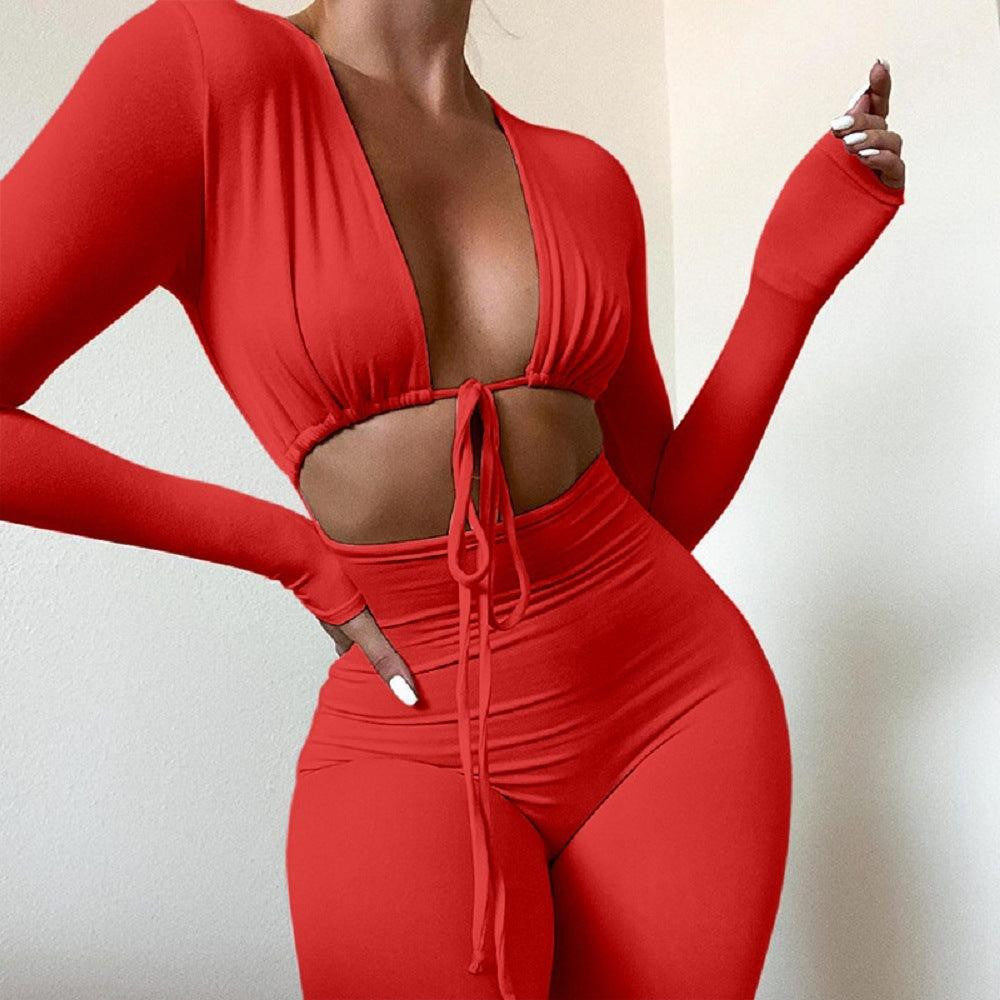 Hot Fashionista Leyla Solid Lace Up Jumpsuit