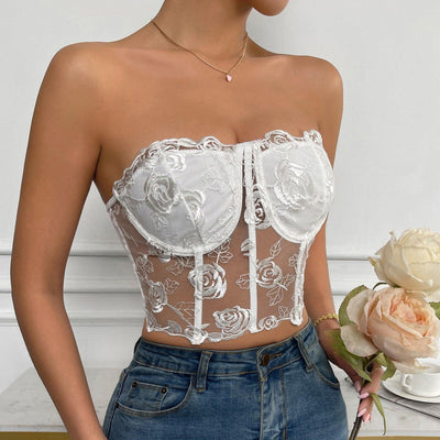 Hot Fashionista Lorraine Embroidered Floral Lace Corset Top