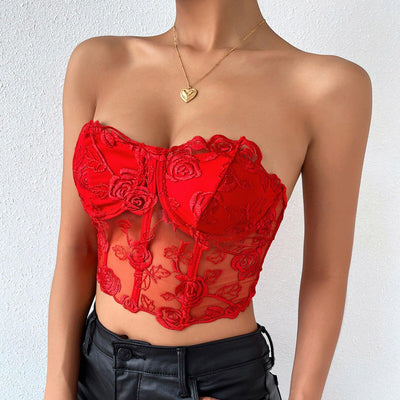 Hot Fashionista Lorraine Embroidered Floral Lace Corset Top