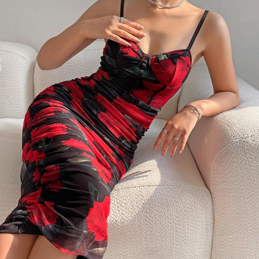 Hot Fashionista Lorraine Floral Ruched Midi Dress