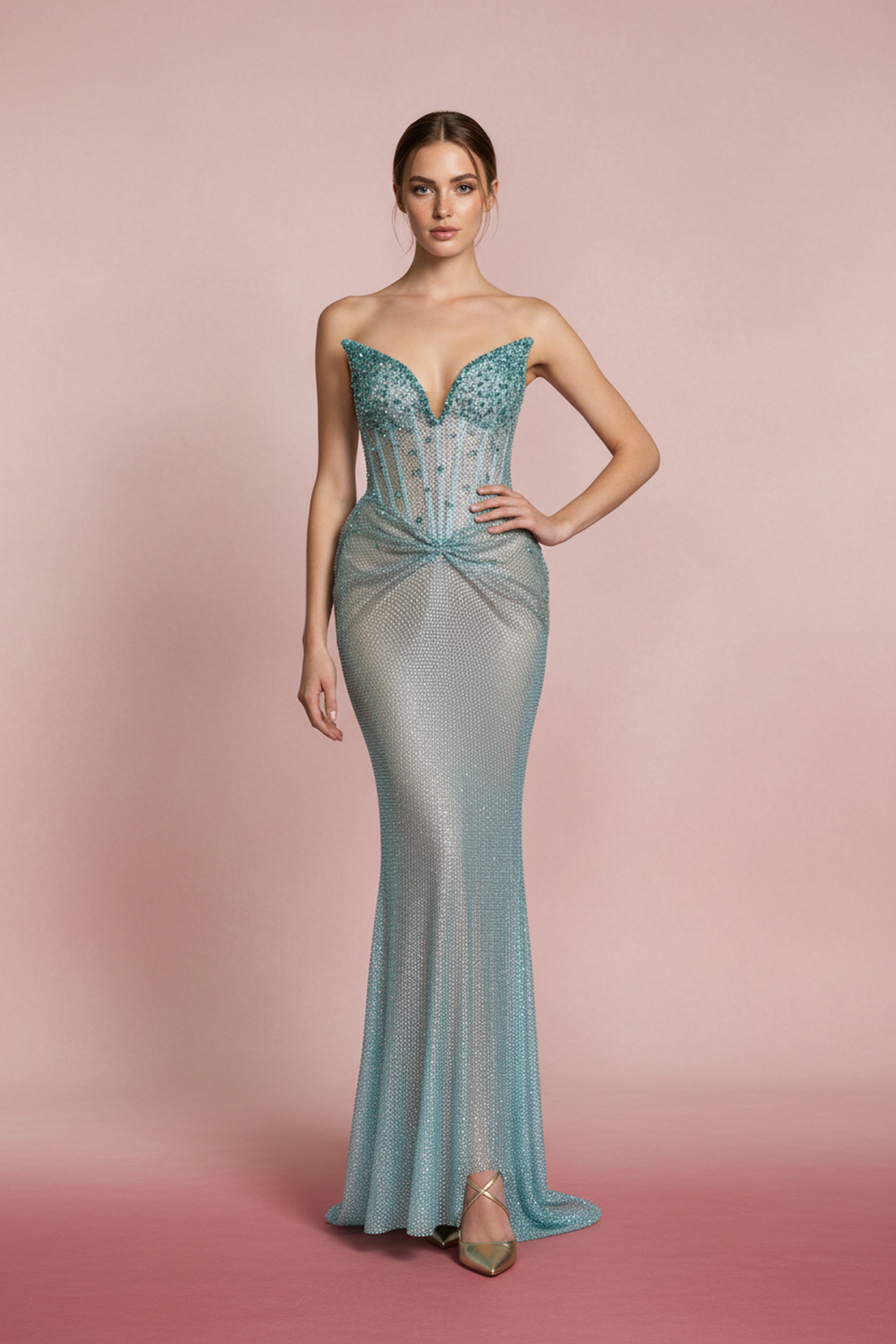 Ava Sheer V-Neck Beaded Corset Gown - Hot fashionista