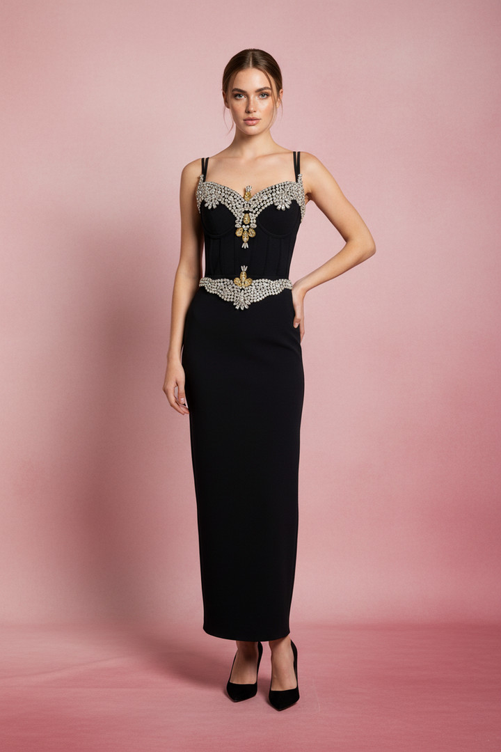 Emma Black Crystal-Structured Maxi Gown - Hot fashionista
