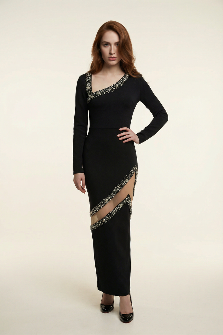 Peyton Long Sleeves Sparkling Details Maxi Dress