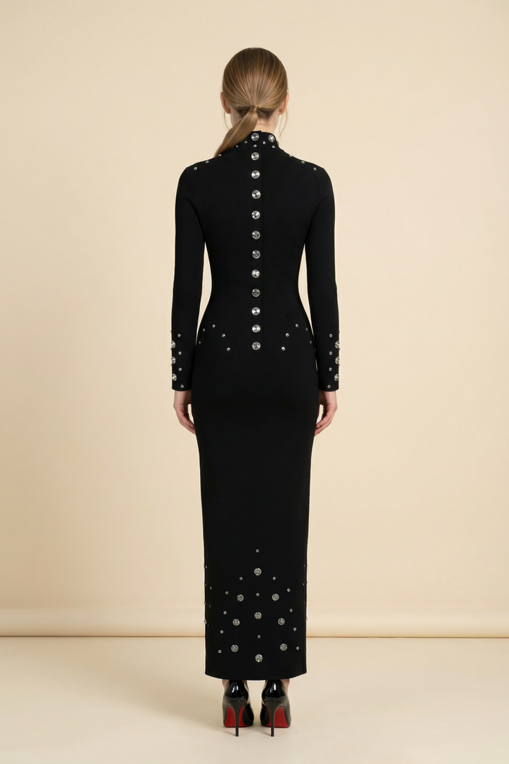 Josie Snap Embellished Spandex Maxi Dress