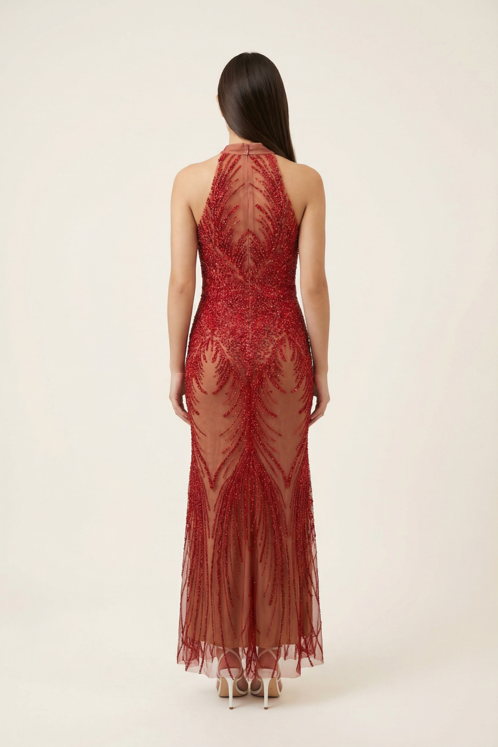 Kaia Beaded Ruffled Cape Dress