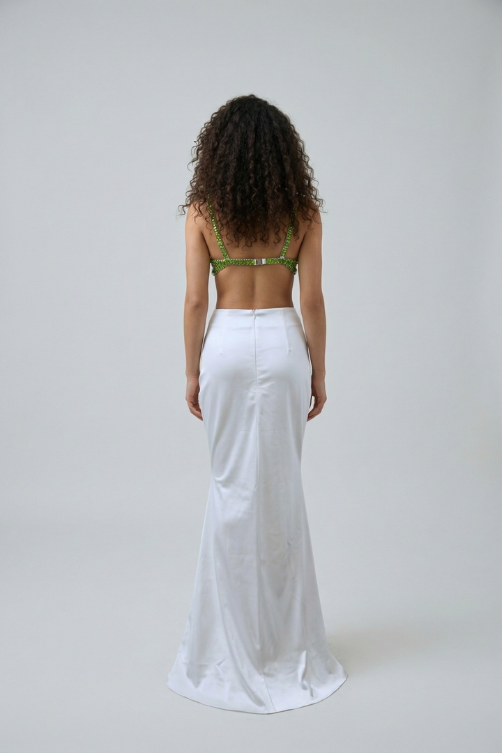 Miriam Beaded Crystal Top and Satin Skirt Set