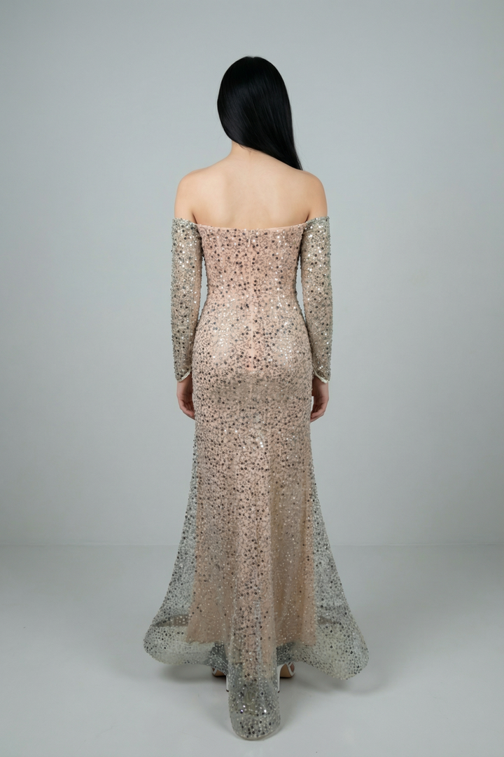 Ruby Beaded Crystals Mermaid Dress