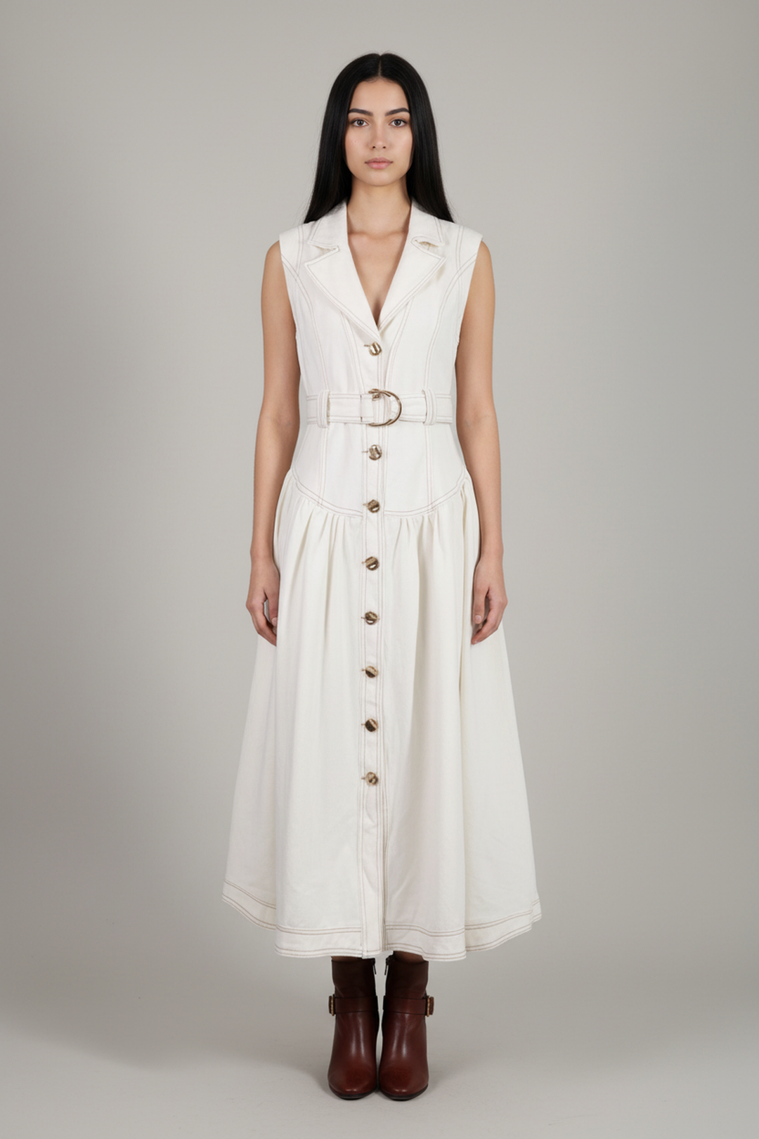 Aria Chic Belted Denim Midi Dress - Hot fashionista