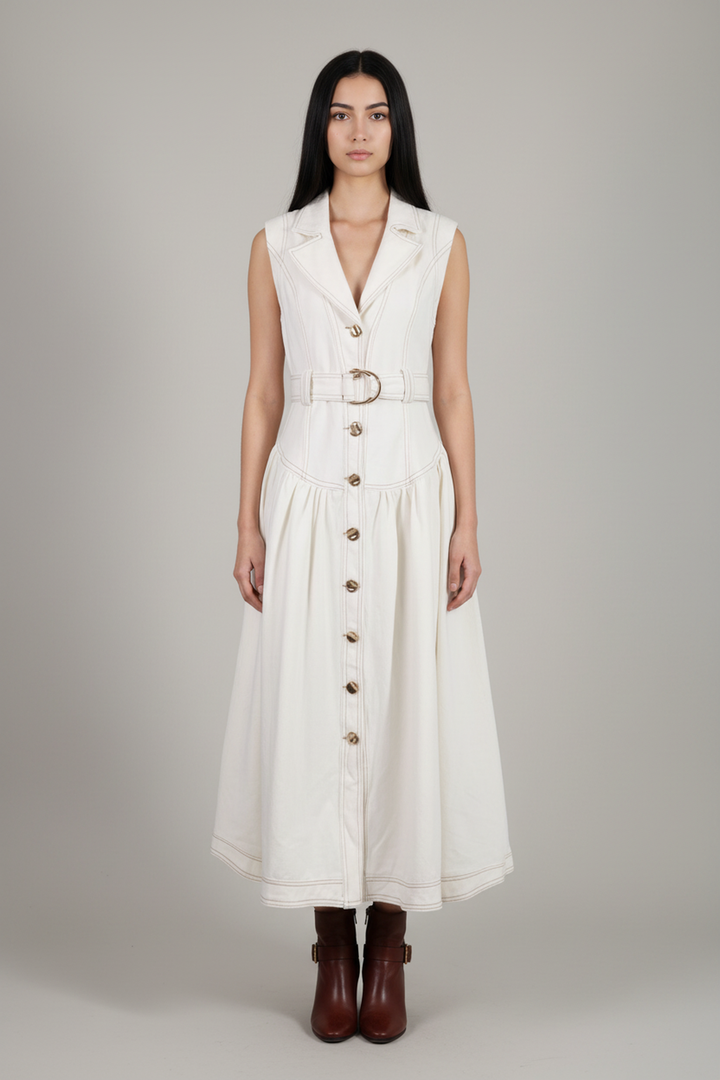 Aria Chic Belted Denim Midi Dress - Hot fashionista