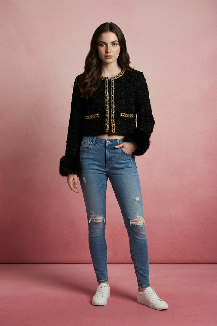 Helena Gold Details Cropped Jacket - Hot fashionista