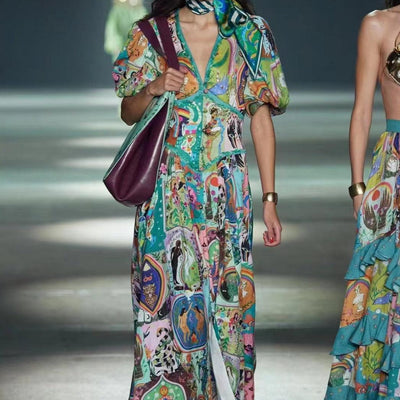 Marina Printed Floral Puff Sleeves Boho Dress - Hot fashionista