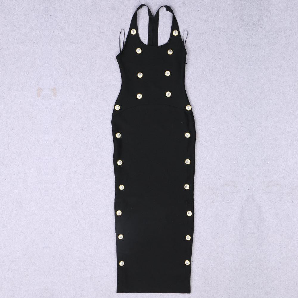 Hot Fashionista Nellie Sleeveless Strappy Button Embellishment Maxi Dress