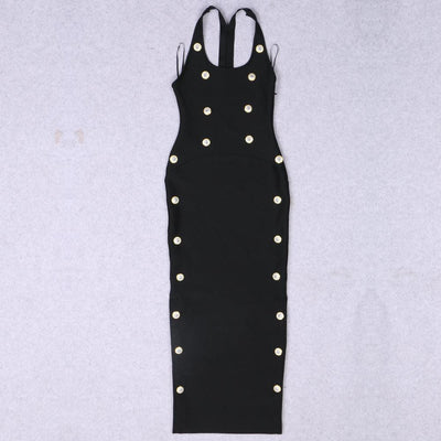 Hot Fashionista Nellie Sleeveless Strappy Button Embellishment Maxi Dress