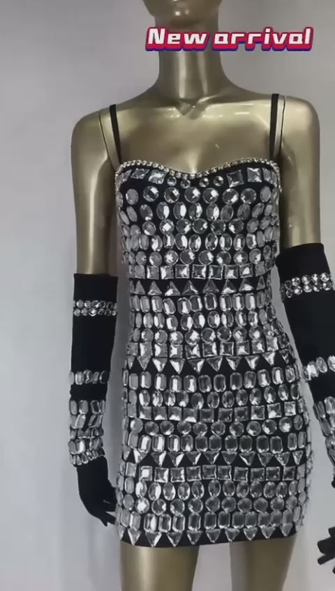 Kimber Spaghetti Strap Crystal Embellished Mini Dress