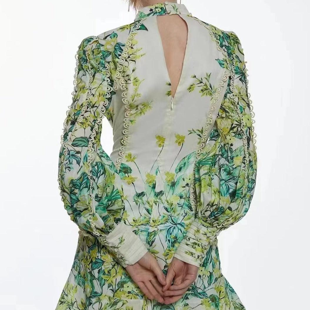 Hot Fashionista Ramona Long Sleeve Mock Neck Drawstring Floral Print Mini Dress