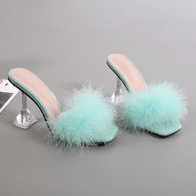 Hot Fashionista Rowan Peep Toe Fur Transparent High Heel Sandals