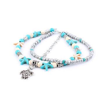 Samantha Conch Beads Yoga Beach Turtle Pendant Pearl Crystal Anklet - Hot fashionista