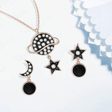 Tammy Stylish Star Moon Rhinestones Earrings Gold Necklace Stellar Set - Hot fashionista