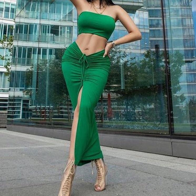 Tiahna Bandeau Top & Slit Front Skirt Set - Hot fashionista